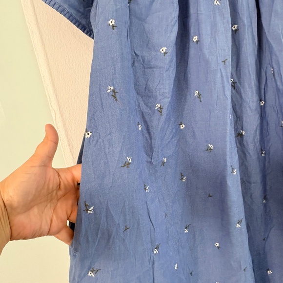 Old Navy Blue Floral Embroidered Smocked Mini Dress Plus Size 2X Boho Pockets - Picture 4 of 10